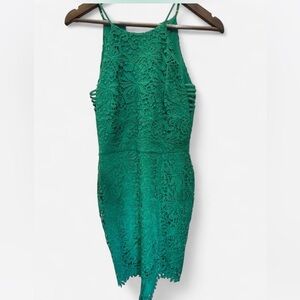 Luxury designer Adelyn Rae S holiday Emerald Lace Sleeveless Dress NWT